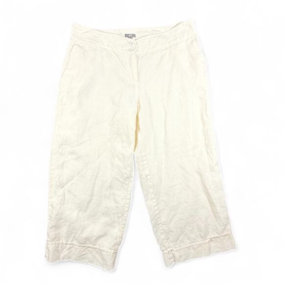 J.Jill 100% Linen Wide Leg Cropped Cream Pants Womens 14 Coastal Lagenlook Lined - Picture 1 of 10